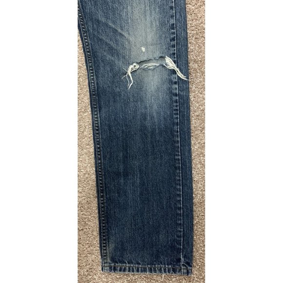 Levis 505 Regular Fit Blue Distressed 33x32 Men’s Jeans Ripped - Picture 3 of 14